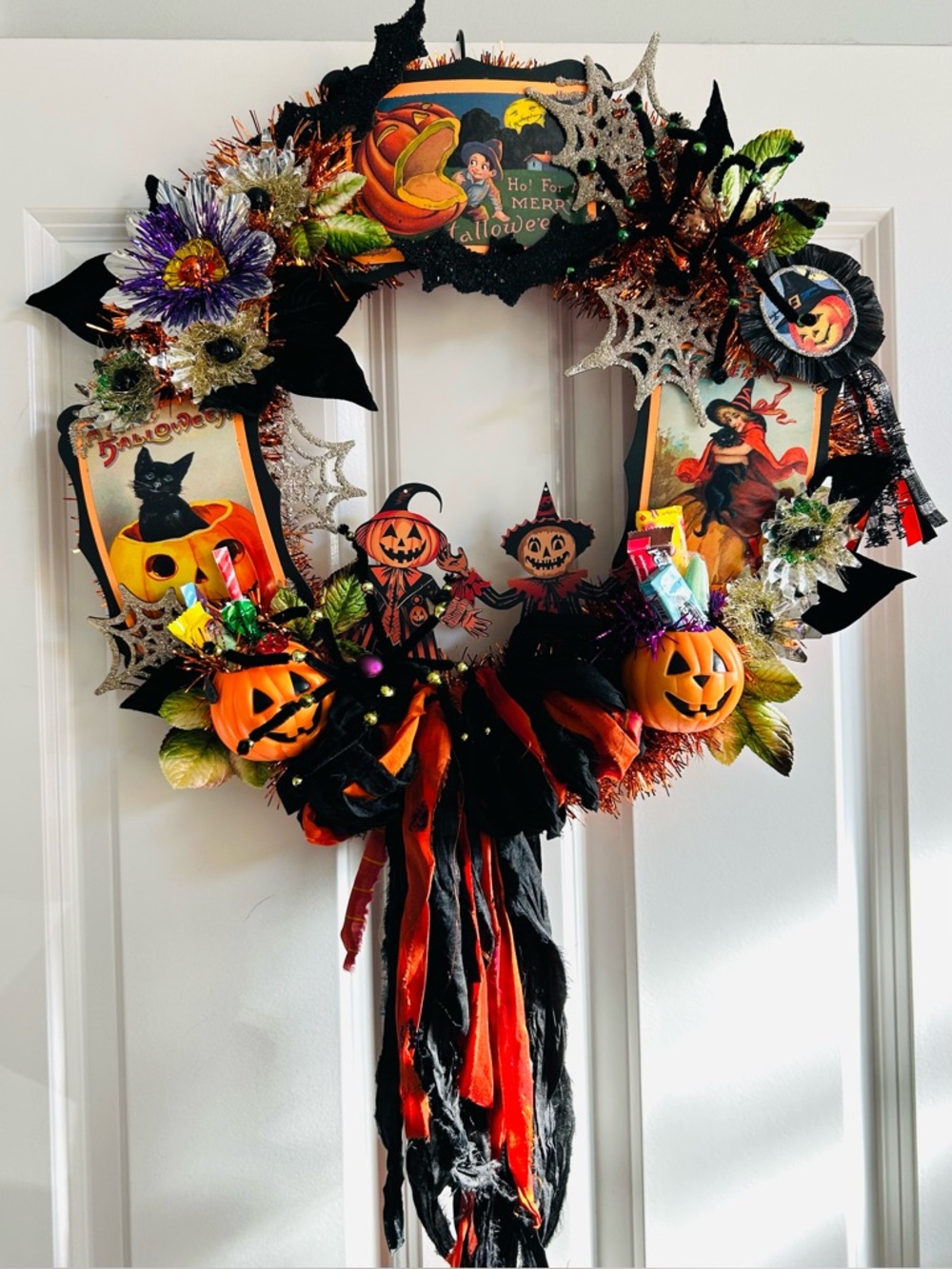 Vintage Repurposed Halloween Festive Holiday Wreath - Picture 1 of 9